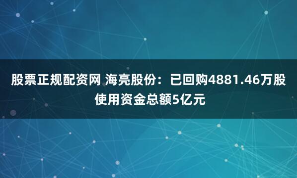 股票正规配资网 海亮股份：已回购4881.46万股 使用资金总额5亿元